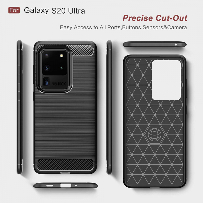 Husa Carbon Silicone pentru Samsung Galaxy S20 Ultra, Negru [3]
