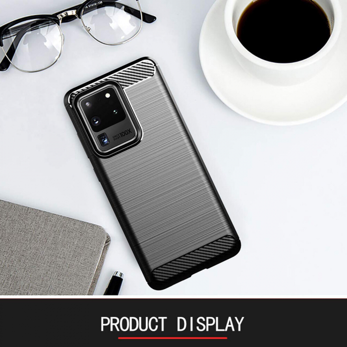 Husa Carbon Silicone pentru Samsung Galaxy S20 Ultra, Negru [6]