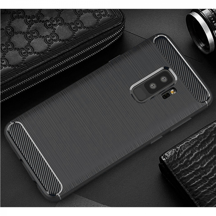 Husa Carbon Silicone pentru Samsung Galaxy S9 Plus, Negru [2]