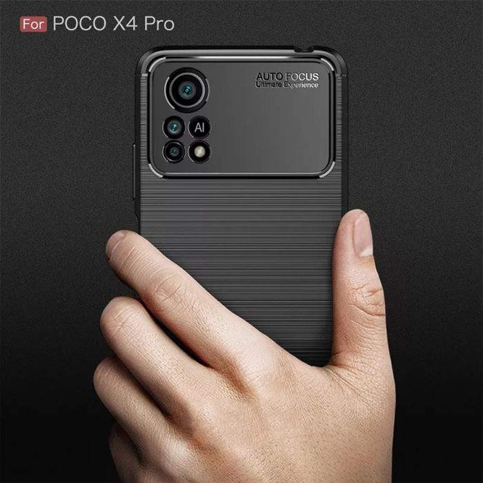 Husa Carbon Silicone pentru Xiaomi Poco X4 Pro 5G, Negru [3]