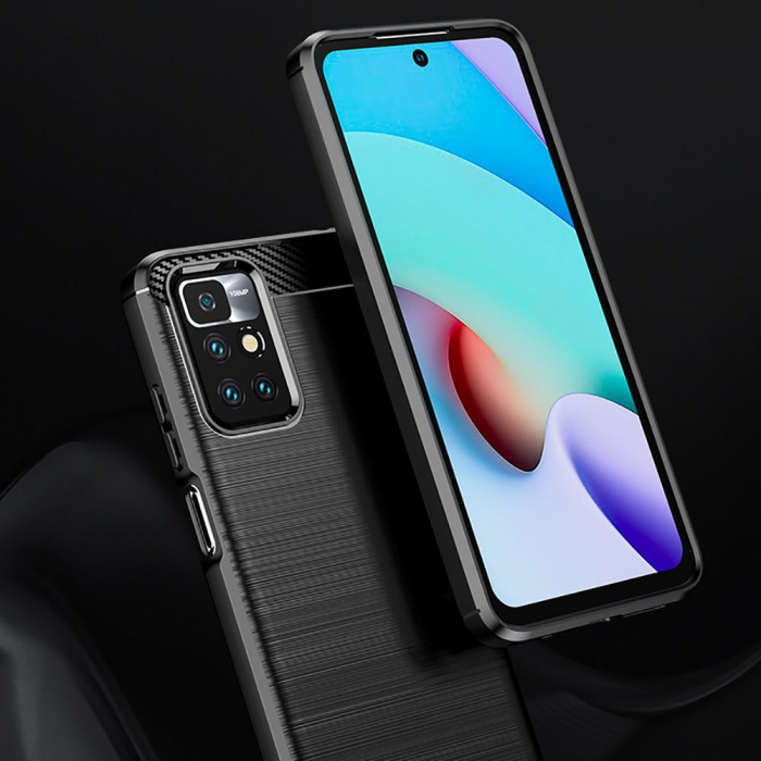 Husa Carbon Silicone pentru Xiaomi Redmi 10, Negru [2]