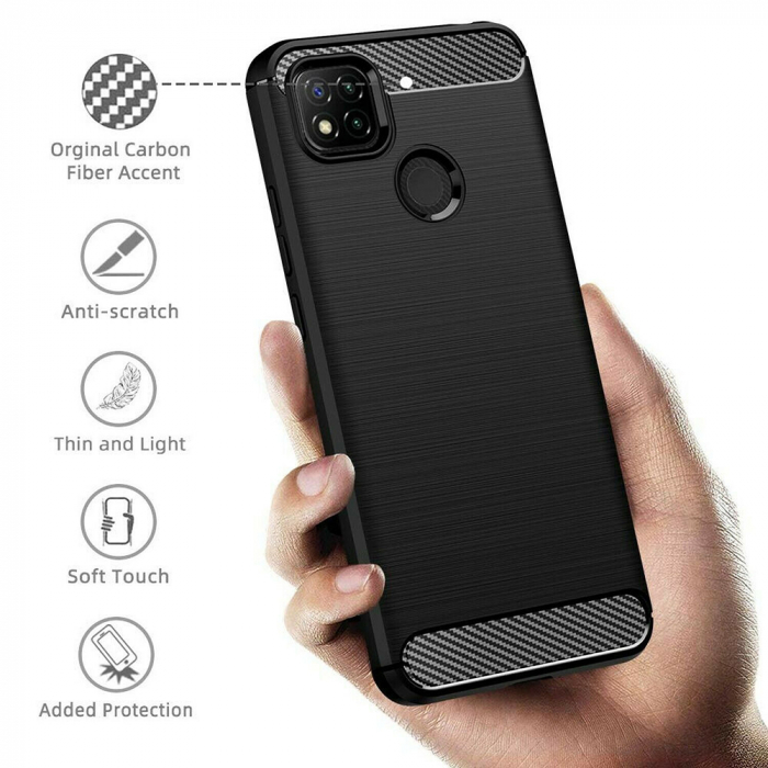 Husa Carbon Silicone pentru Xiaomi Redmi 9C, Negru [5]
