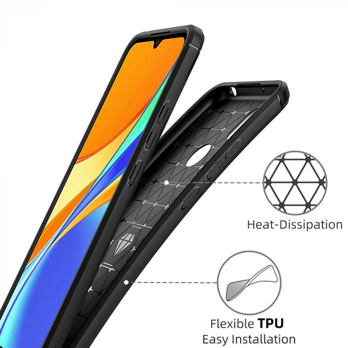 Husa Carbon Silicone pentru Xiaomi Redmi 9C, Negru [3]