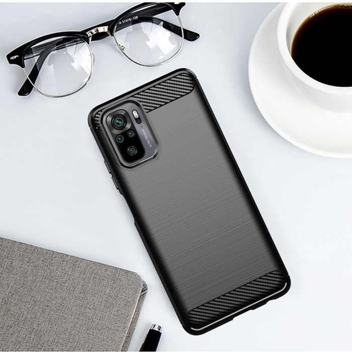 Husa Carbon Silicone pentru Xiaomi Redmi Note 10 / 10S, Negru [4]