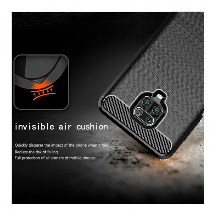 Husa Carbon Silicone pentru Xiaomi Redmi Note 9S / Note 9 Pro, Negru [2]
