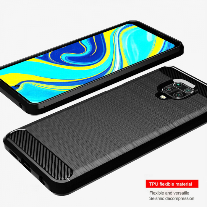 Husa Carbon Silicone pentru Xiaomi Redmi Note 9S / Note 9 Pro, Negru [3]
