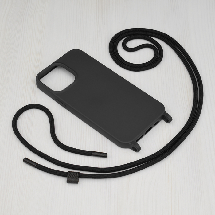 Husa cu snur iPhone 13 Pro Max, Crossbody Lanyard, Negru [2]