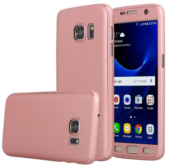 Husa Full Cover 360 (fata + spate + geam sticla) pentru Samsung Galaxy S7, Rose Gold [1]