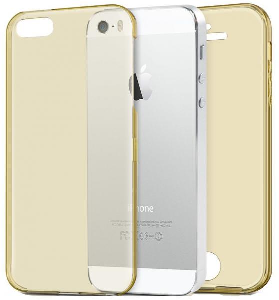 Husa Full TPU 360 (fata + spate) pentru Apple iPhone 5 / 5S / SE, Gold Transparent [1]