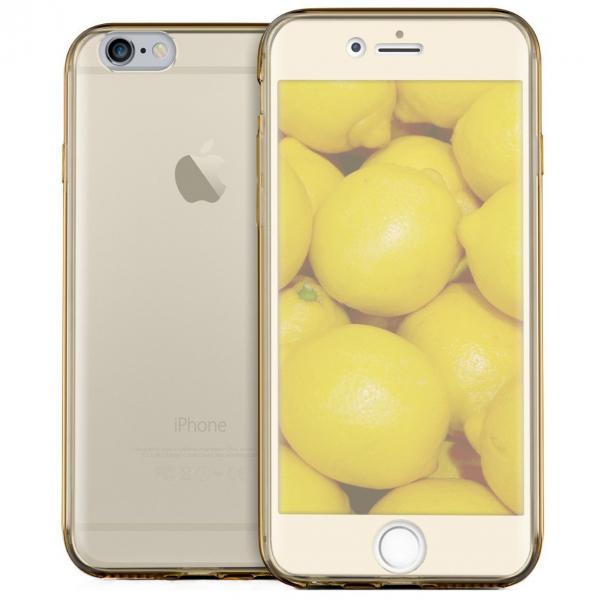 Husa Full TPU 360 (fata + spate) pentru Apple iPhone 6 / 6S, Gold Transparent [2]