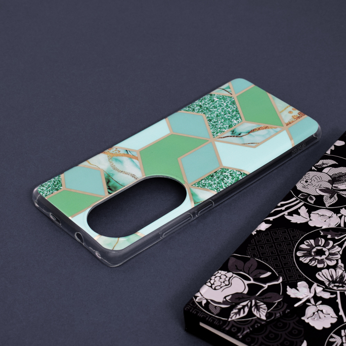 Husa Huawei P50 Pro, Techsuit Marble Series, Green Hex [5]