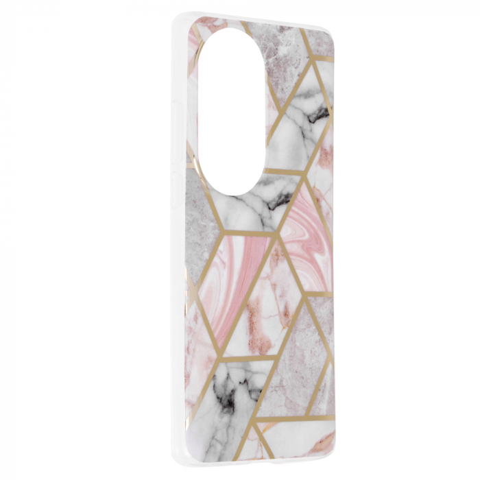 Husa Huawei P50 Pro, Techsuit Marble Series, Pink Hex [2]