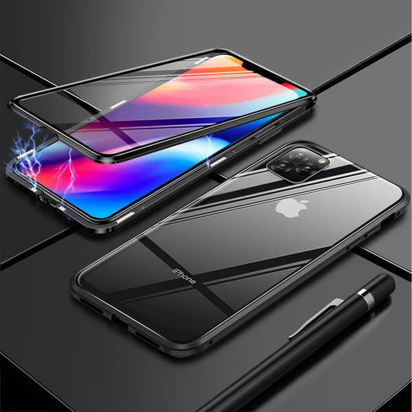 Husa iPhone 11 Pro Magnetic Glass 360 (sticla fata + spate), Negru [2]
