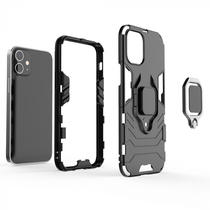 Husa iPhone 12 / 12 Pro, Techsuit Shield Ring, Negru [7]
