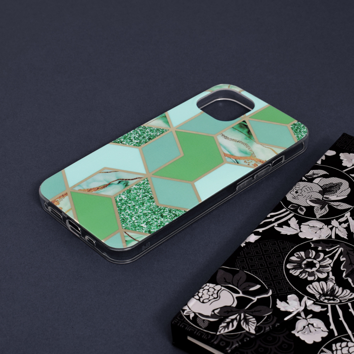 Husa iPhone 13, Techsuit Marble Series, Green Hex [4]