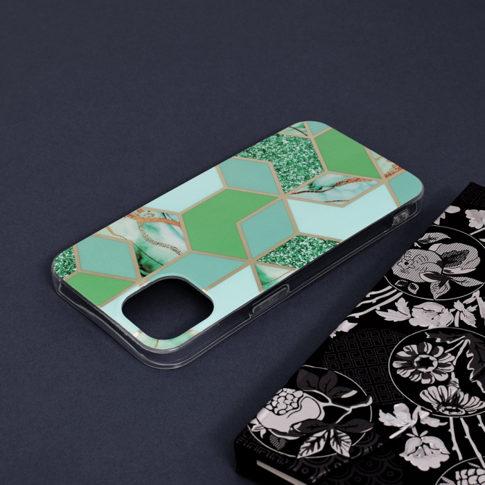 Husa iPhone 13, Techsuit Marble Series, Green Hex [5]