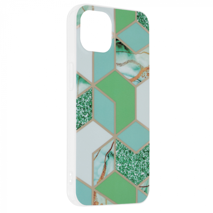 Husa iPhone 13, Techsuit Marble Series, Green Hex [2]