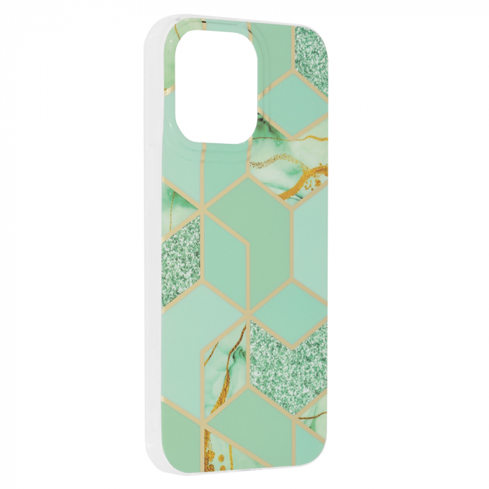 Husa iPhone 14 Pro Max, Techsuit Marble Series, Green Hex [2]