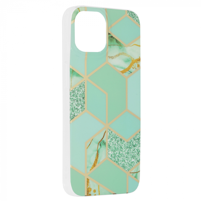 Husa iPhone 14, Techsuit Marble Series, Green Hex [2]