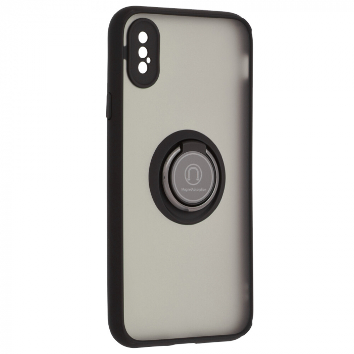 Husa iPhone X / XS cu inel suport stand magnetic, Negru [3]