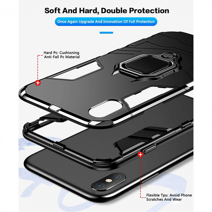 Husa iPhone XS Max, Techsuit Shield Ring, Negru [5]