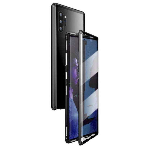Husa Samsung Galaxy Note 10 Plus Magnetic Glass 360 (sticla fata + spate), Negru [2]