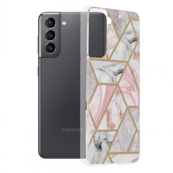 Husa Samsung Galaxy S21, Techsuit Marble Series, Pink Hex [1]