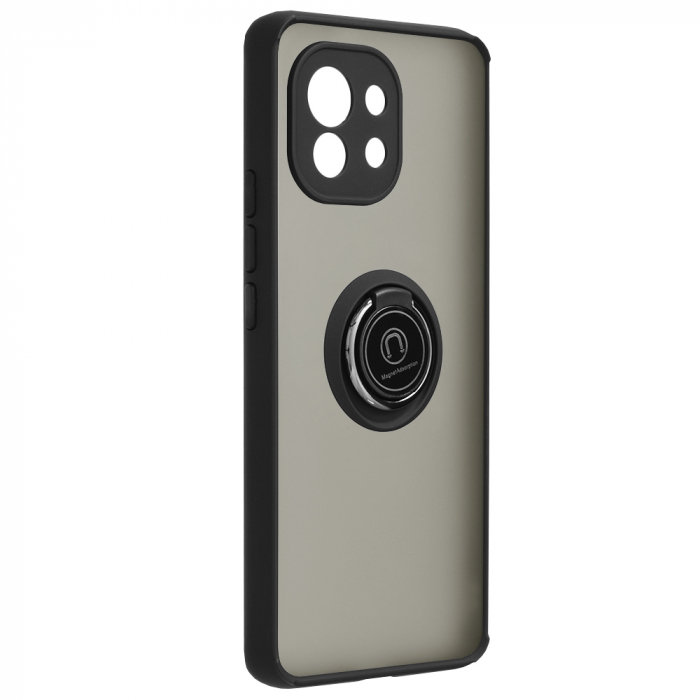 Husa Xiaomi Mi 11 cu inel suport stand magnetic, Negru [4]