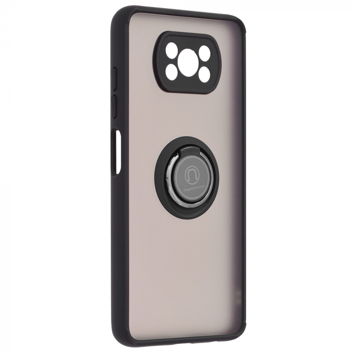 Husa Xiaomi Poco X3 NFC cu inel suport stand magnetic, Negru [3]