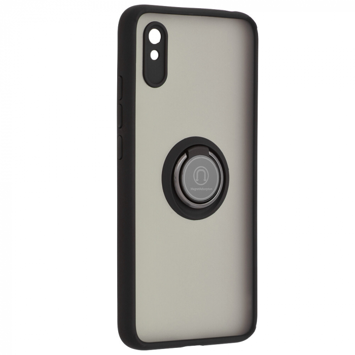 Husa Xiaomi Redmi 9A cu inel suport stand magnetic, Negru [3]