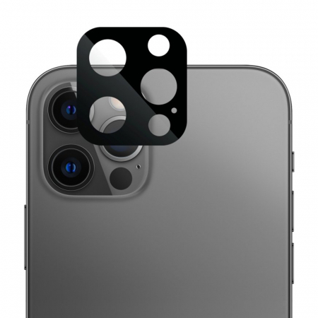 iPhone 12 Pro - Folie sticla camera iPhone 12 Pro, Lito Metal Camera Glass, Negru/Transparent
