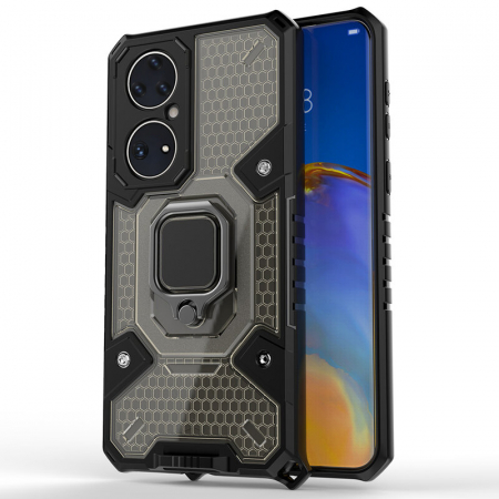 Huawei P50 Pro - Husa antisoc Huawei P50 Pro, Honeycomb Armor, Negru