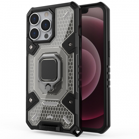 iPhone 13 Pro Max - Husa antisoc iPhone 13 Pro Max, Honeycomb Armor, Negru