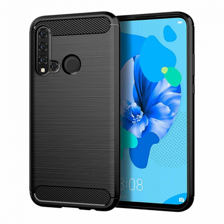 Husa Carbon Silicone pentru Huawei Nova 5T, Negru [1]
