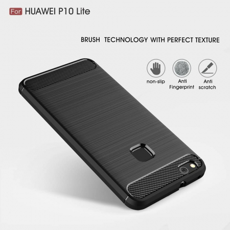 Husa Carbon Silicone pentru Huawei P10 Lite, Negru [5]