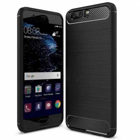 Huawei P10 - Husa Carbon Silicone pentru Huawei P10, Negru