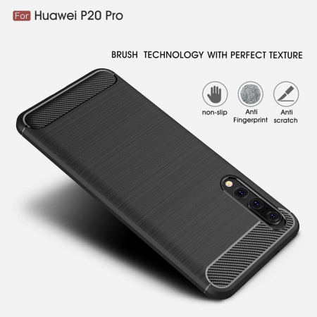 Husa Carbon Silicone pentru Huawei P20 Pro, Negru [5]