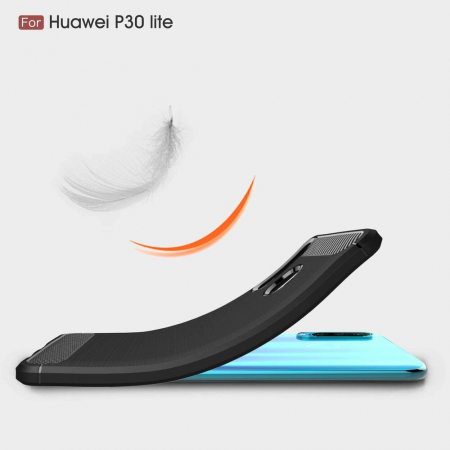 Husa Carbon Silicone pentru Huawei P30 Lite, Negru [1]