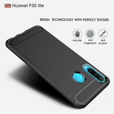 Husa Carbon Silicone pentru Huawei P30 Lite, Negru [7]