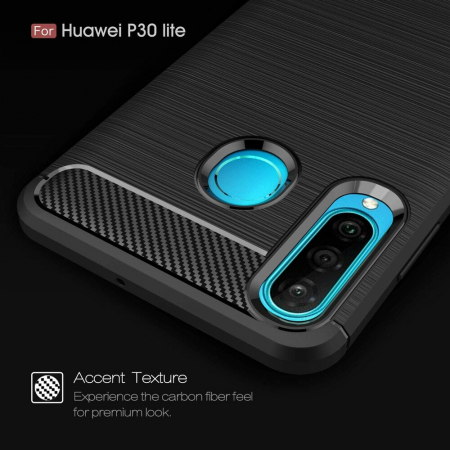 Husa Carbon Silicone pentru Huawei P30 Lite, Negru [4]