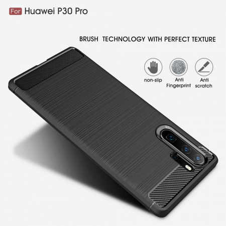 Husa Carbon Silicone pentru Huawei P30 Pro, Negru [2]