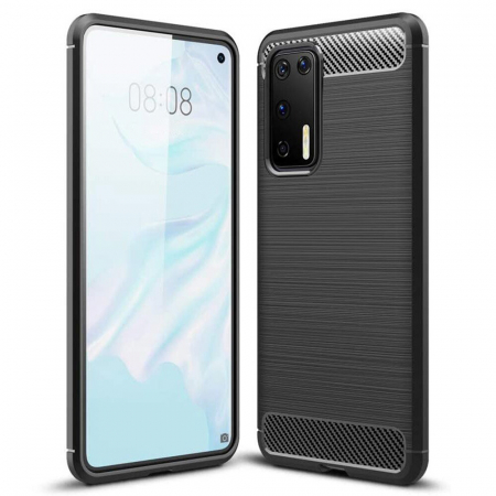 Huawei P40 Pro - Husa Carbon Silicone pentru Huawei P40 Pro, Negru
