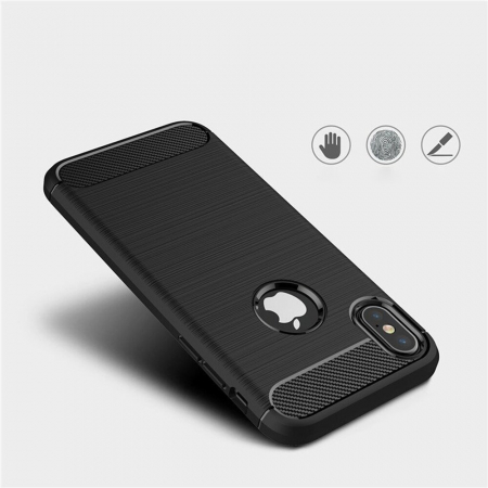 Husa Carbon Silicone pentru iPhone X / XS, Negru [1]