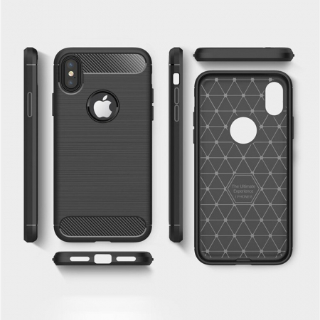 Husa Carbon Silicone pentru iPhone X / XS, Negru [8]