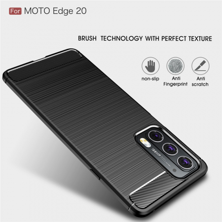 Husa Carbon Silicone pentru Motorola Edge 20, Negru [5]