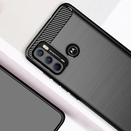 Husa Carbon Silicone pentru Motorola Moto G60, Negru [2]