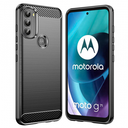 Husa Carbon Silicone pentru Motorola Moto G71 5G, Negru [1]