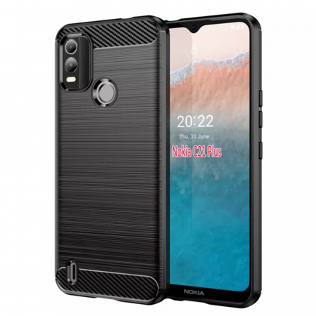 Nokia C21 Plus - Husa Carbon Silicone pentru Nokia C21 Plus, Negru