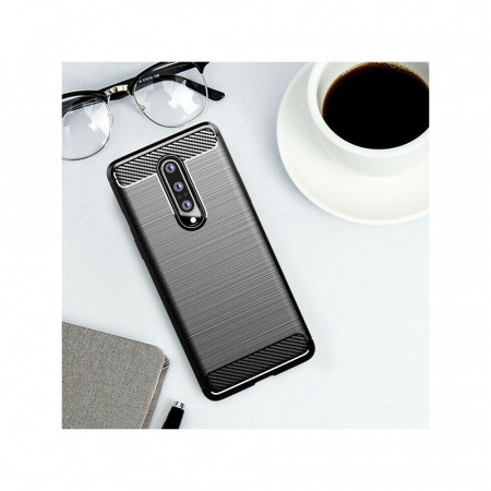 Husa Carbon Silicone pentru OnePlus 8, Negru [10]