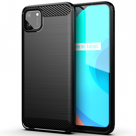 Realme C11 - Husa Carbon Silicone pentru Realme C11, Negru